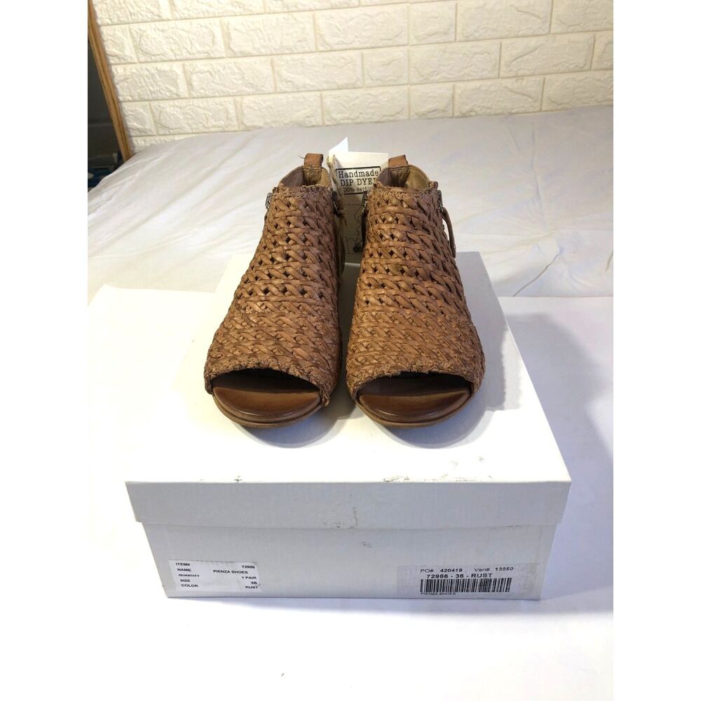 NWT Sundance Asheville Woven Leather Open Peep Toe Ankle Booties Rust 36 US 6